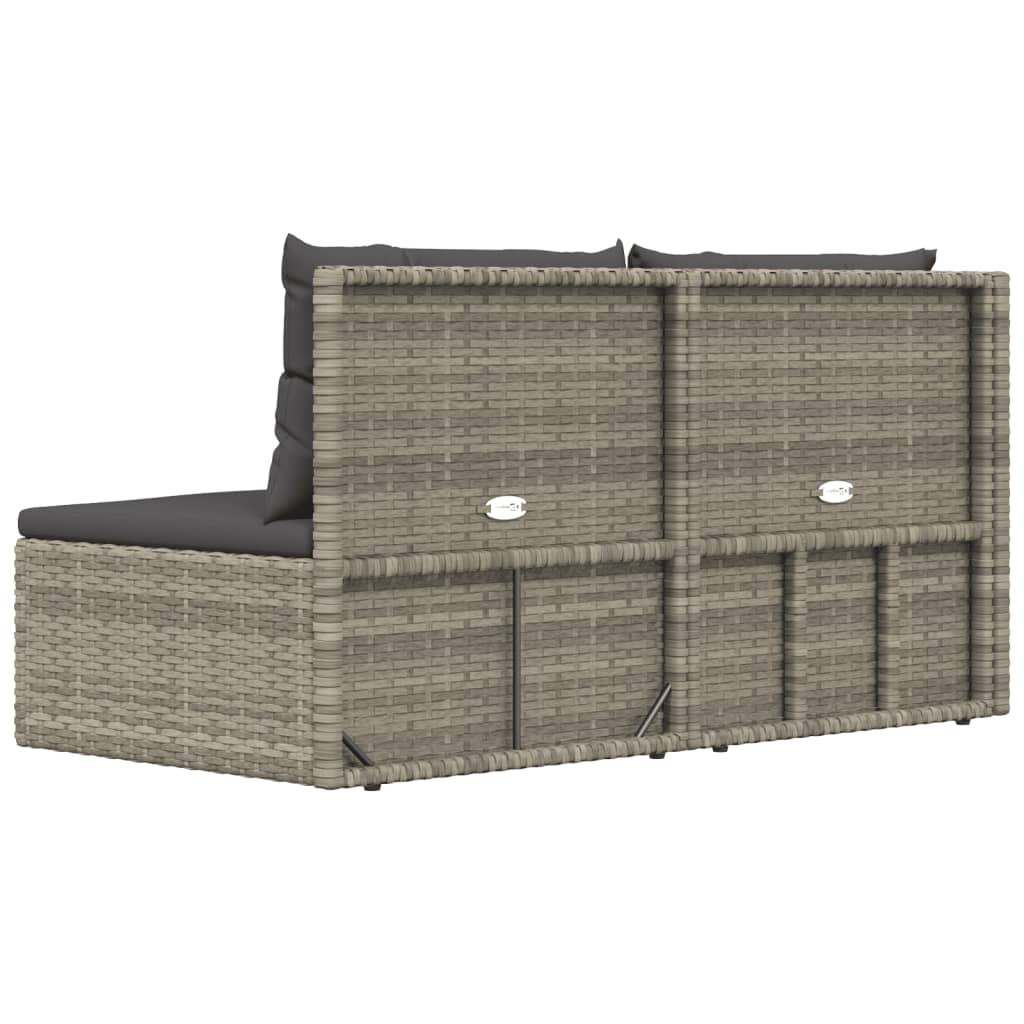 2 Piece Patio Lounge Set with Cushions Gray Poly Rattan