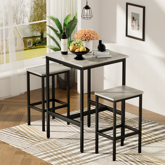 Bar Table Set, Square Bar Table with 2 Bar Chairs, Industrial Style Bar Chairs for Kitchen Breakfast Table, Bar, Living Room, Banquet Hall, Space Saving, Rustic Gray and Black,23.6″Lx23.6″Wx35.4″H At Willow and Wine USA!