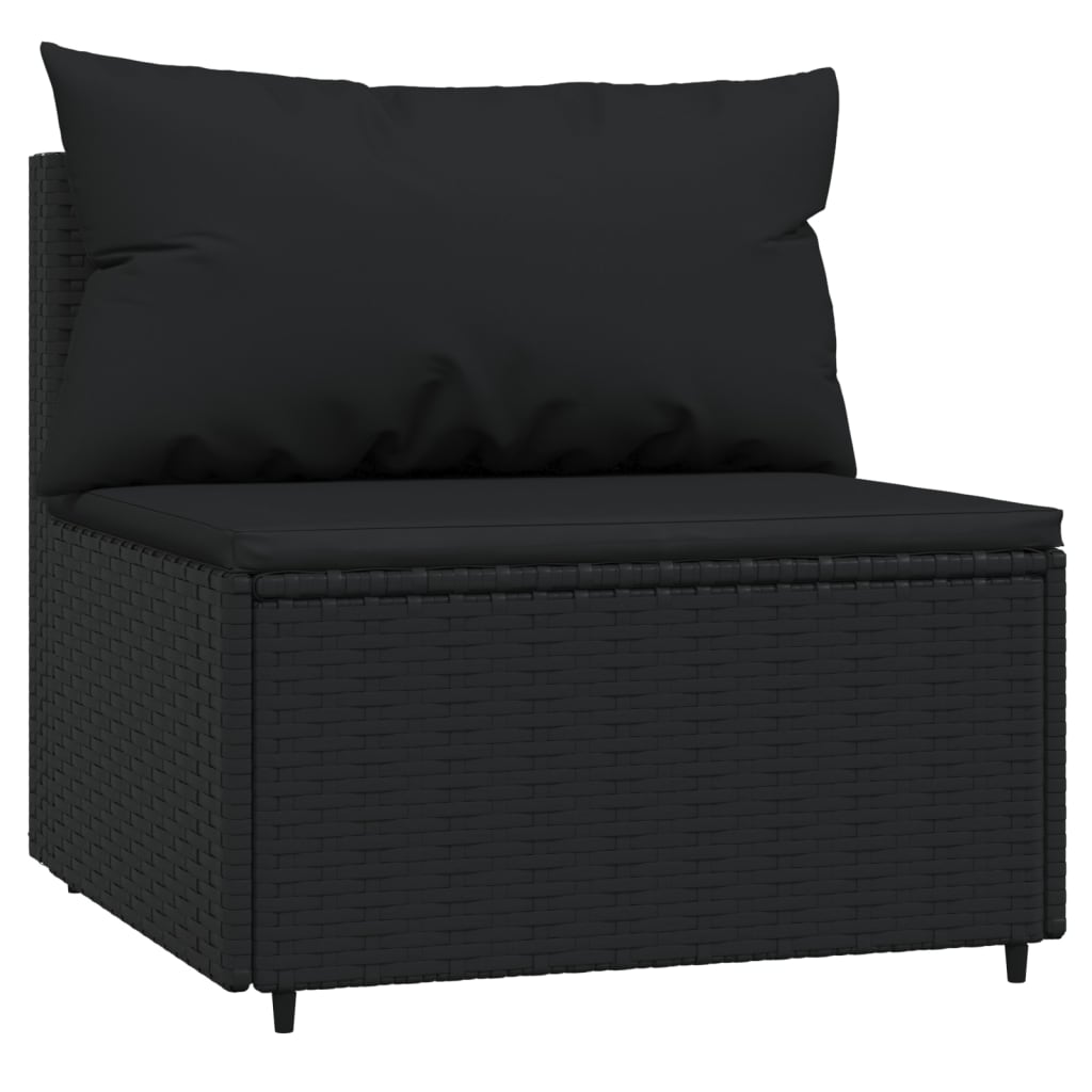 4 Piece Patio Lounge Set with Cushions Black Poly Rattan