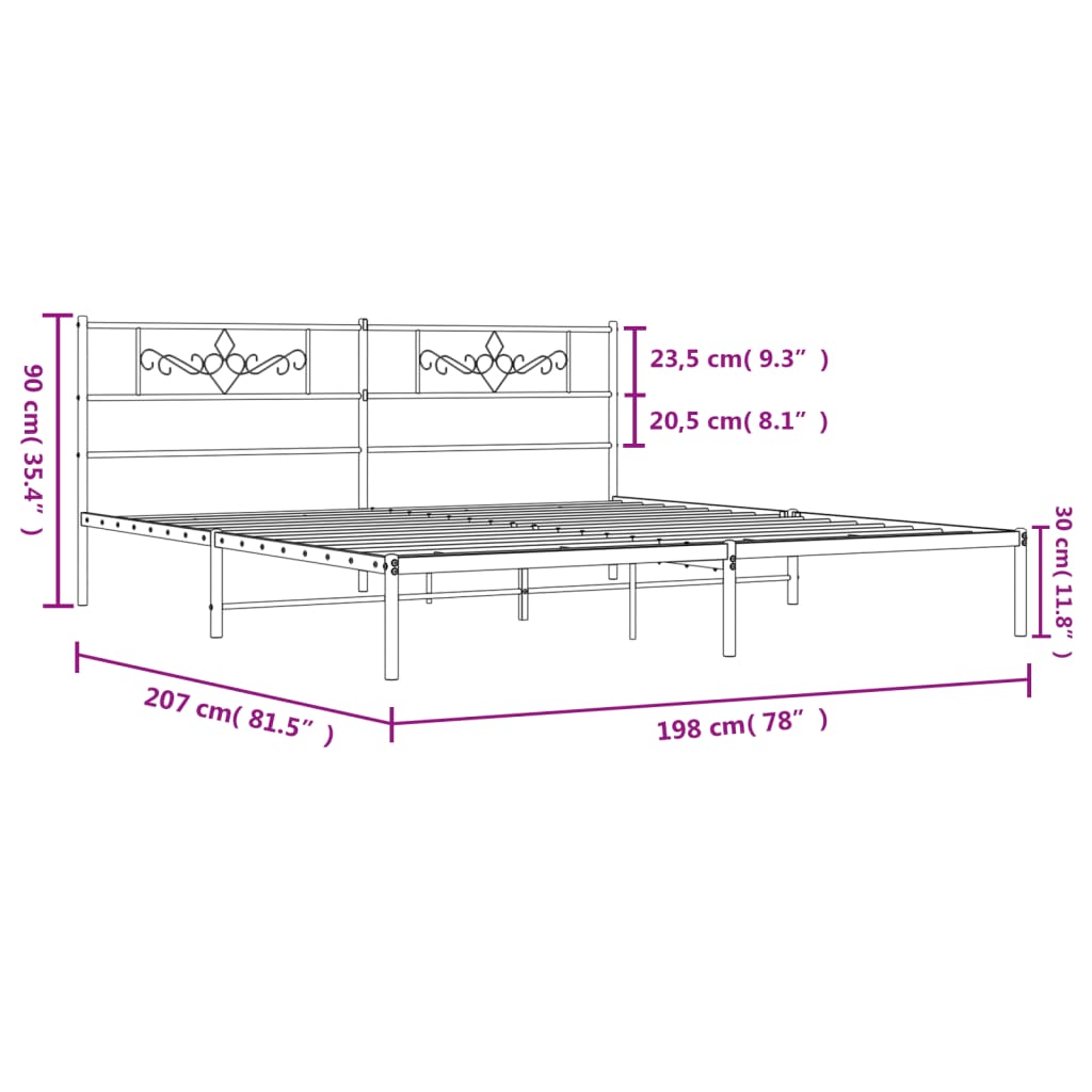 Metal Bed Frame without Mattress with Headboard White 76"x79.9"