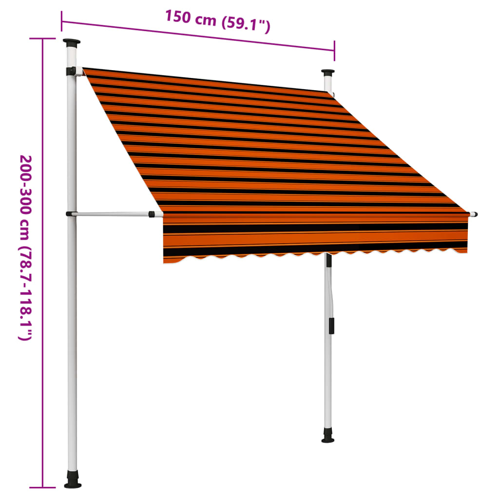 Manual Retractable Awning 59.1" Orange and Brown