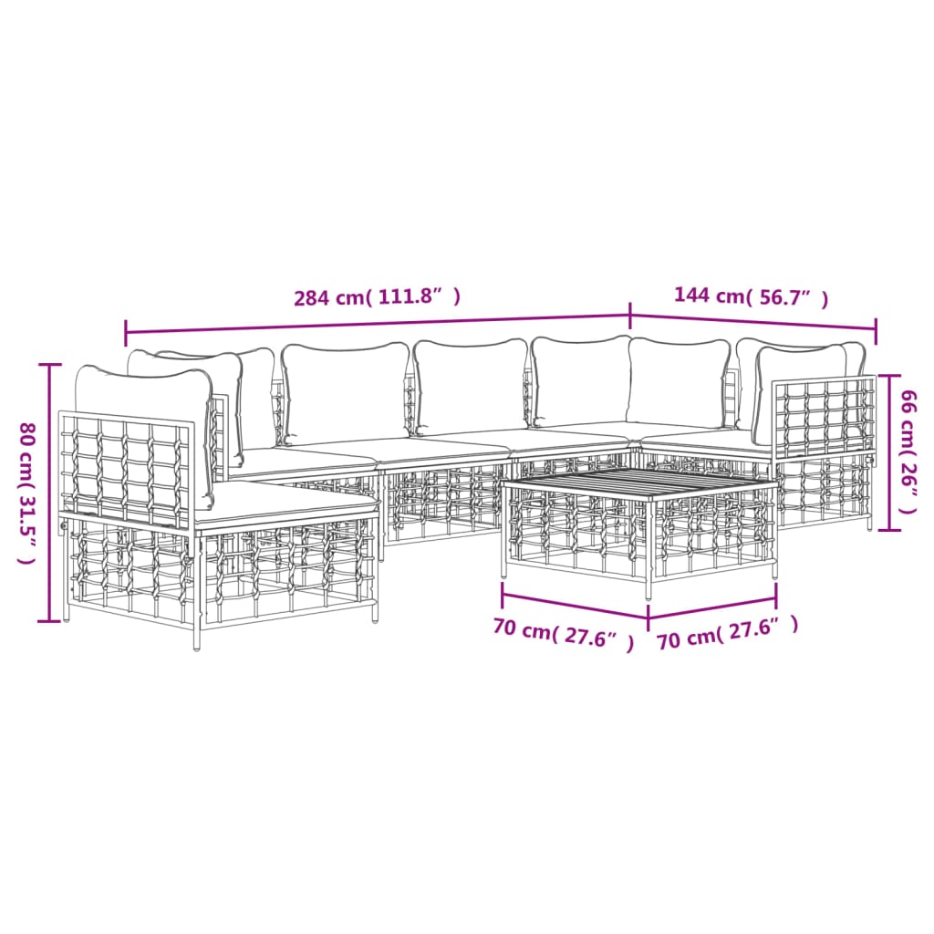 7 Piece Patio Lounge Set with Cushions Anthracite Poly Rattan