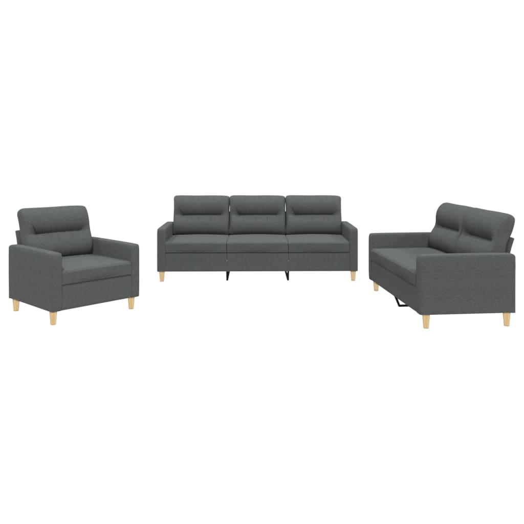 3 Piece Sofa Set with Cushions Dark Gray Fabric