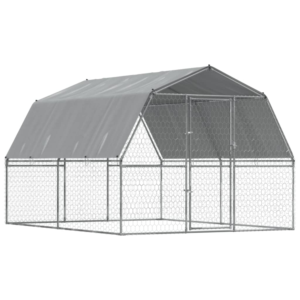 Dog Cage with Roof and Door Silver Galvanized Steel