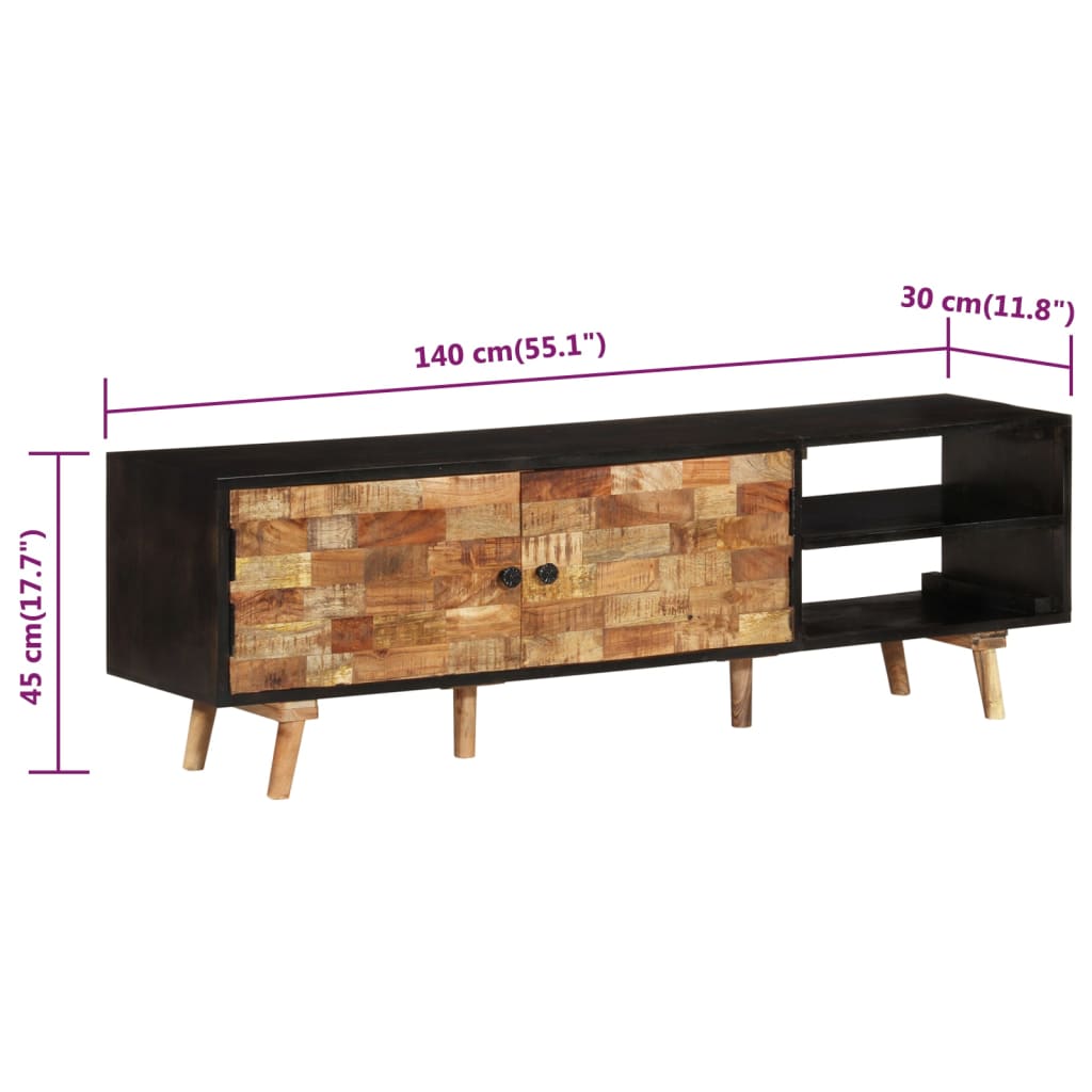 TV Stand 55.1"x11.8"x17.7" Rough Mango Wood and Solid Wood Acacia