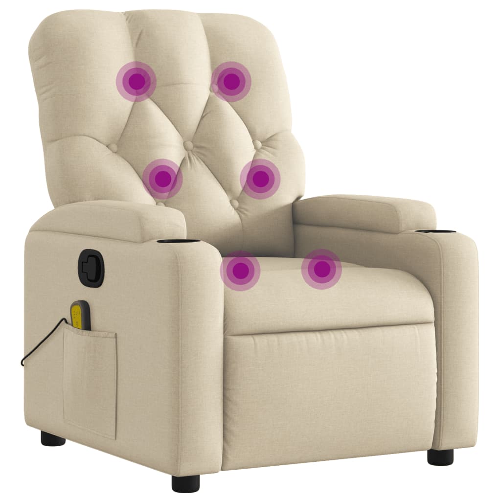 Massage Recliner Chair Cream Fabric