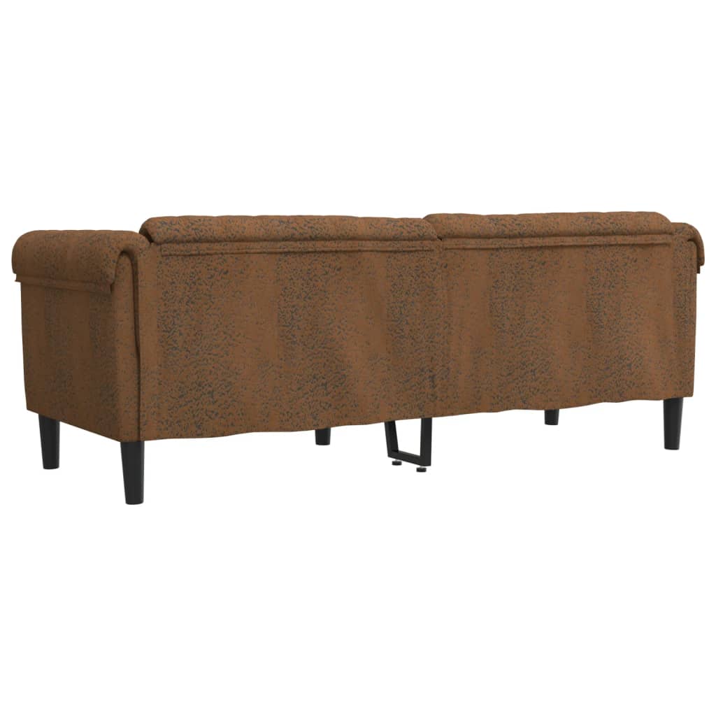 Sofa 3-Seater Brown Faux Suede Leather