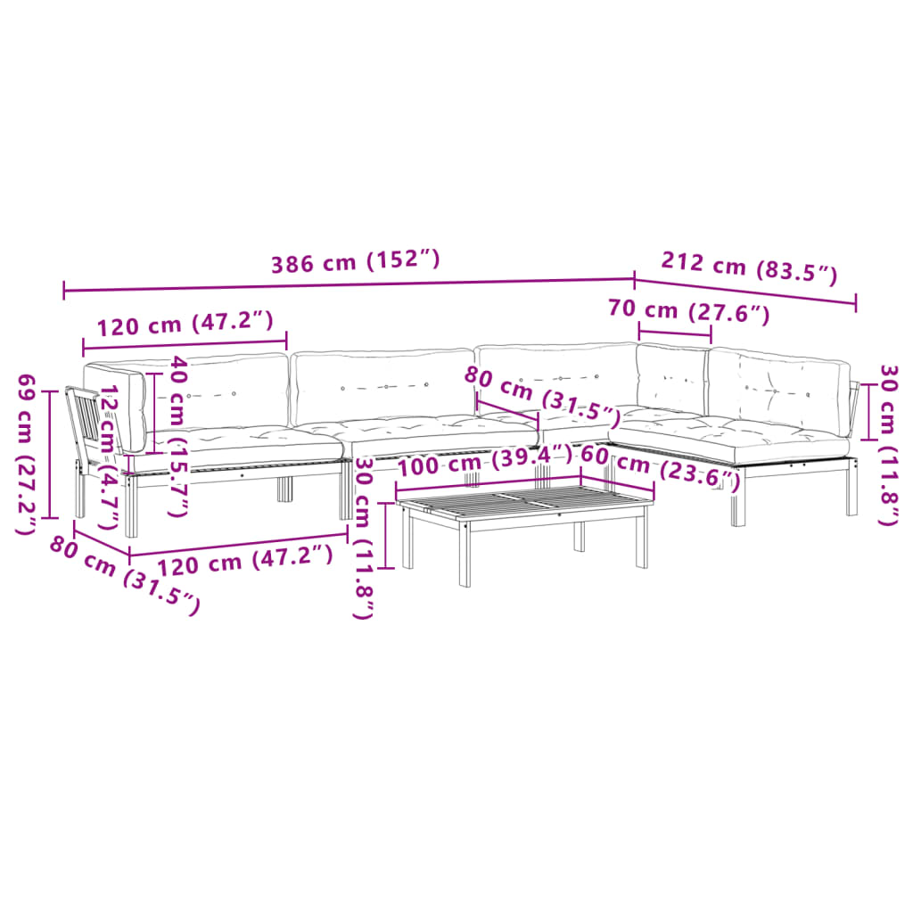 5 Piece Patio Pallet Sofa Set with Cushions Solid Wood Acacia