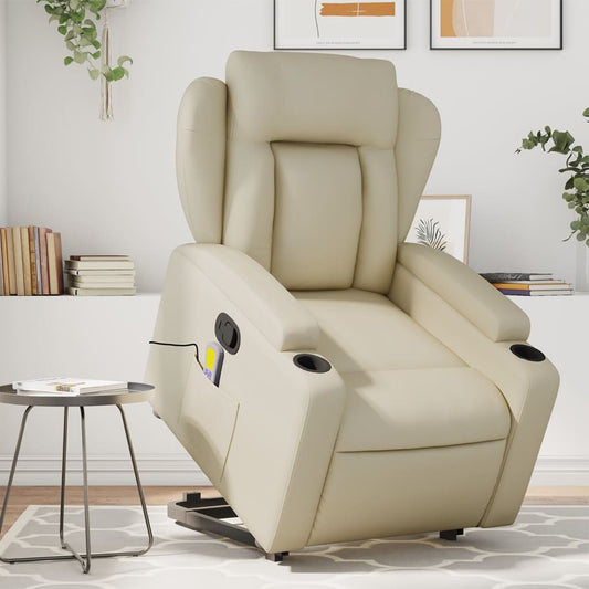 Stand up Massage Recliner Chair Cream Faux Leather