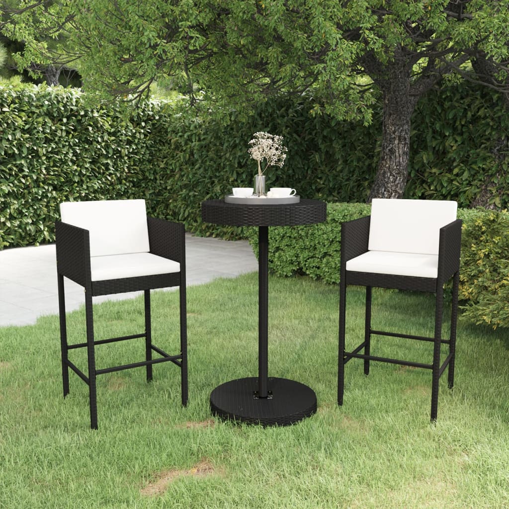 3 Piece Patio Bar Set with Cushions Poly Rattan Brown