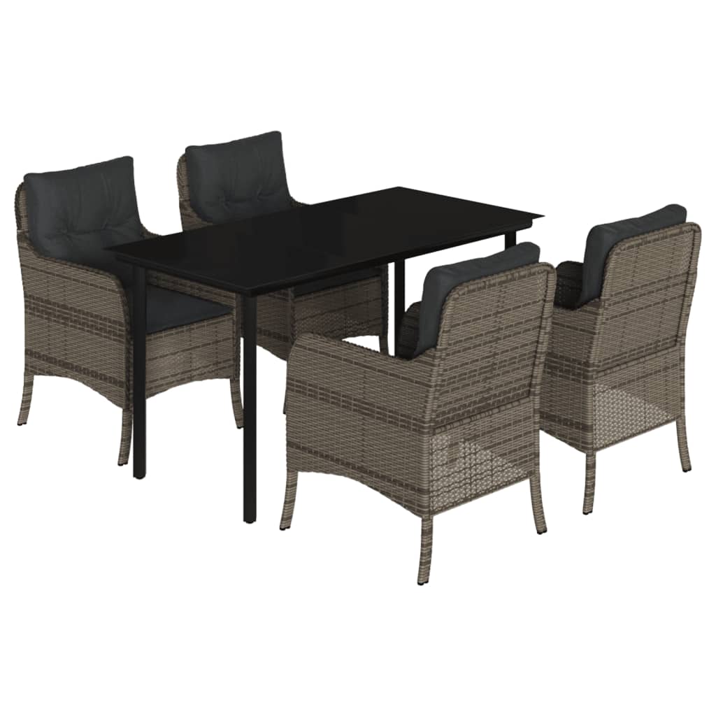 5 Piece Patio Dining Set with Cushions Gray Poly Rattan