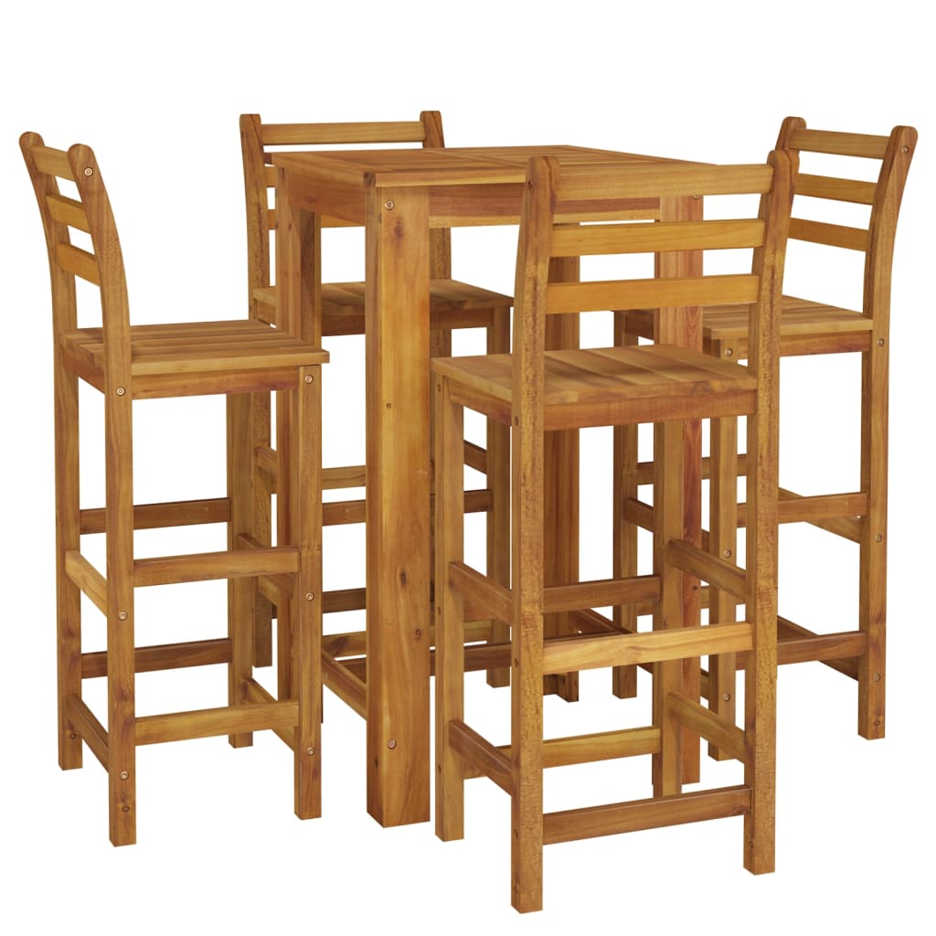 5 Piece Patio Bar Set Solid Wood Acacia