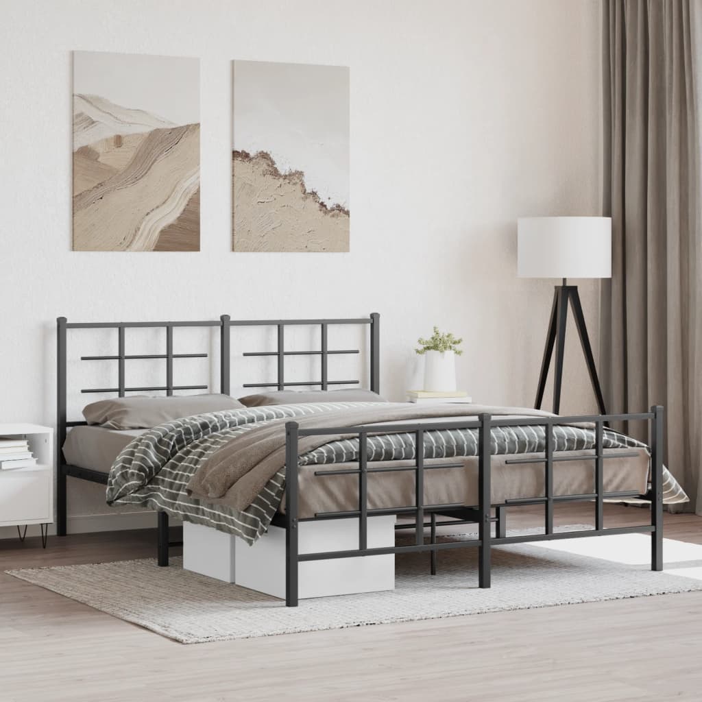 Metal Bed Frame without Mattress with Footboard Black 59.1"x78.7"