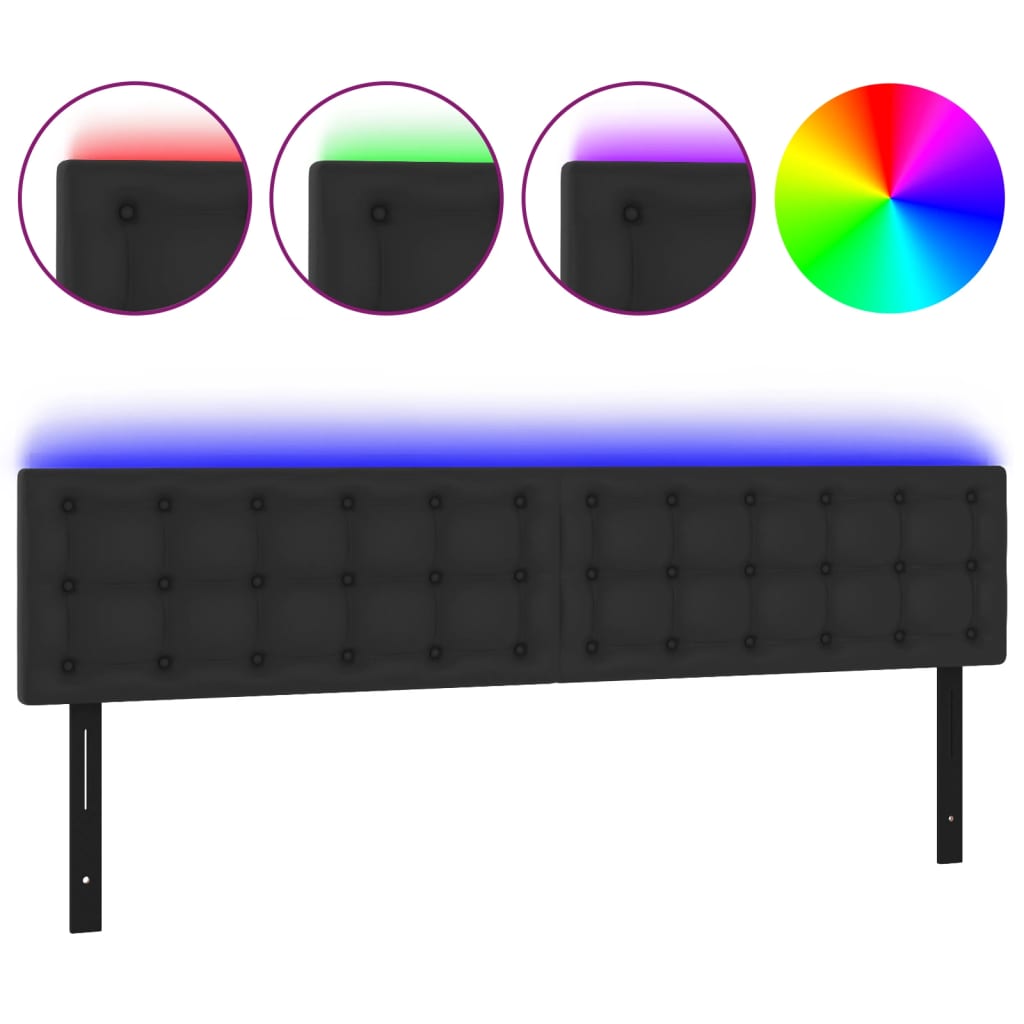 LED Headboard Black 78.7"x2"x30.7"/34.6" Faux Leather