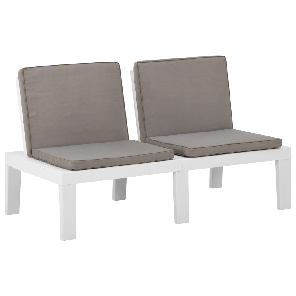 2 Piece Patio Lounge Set with Cushions Plastic White