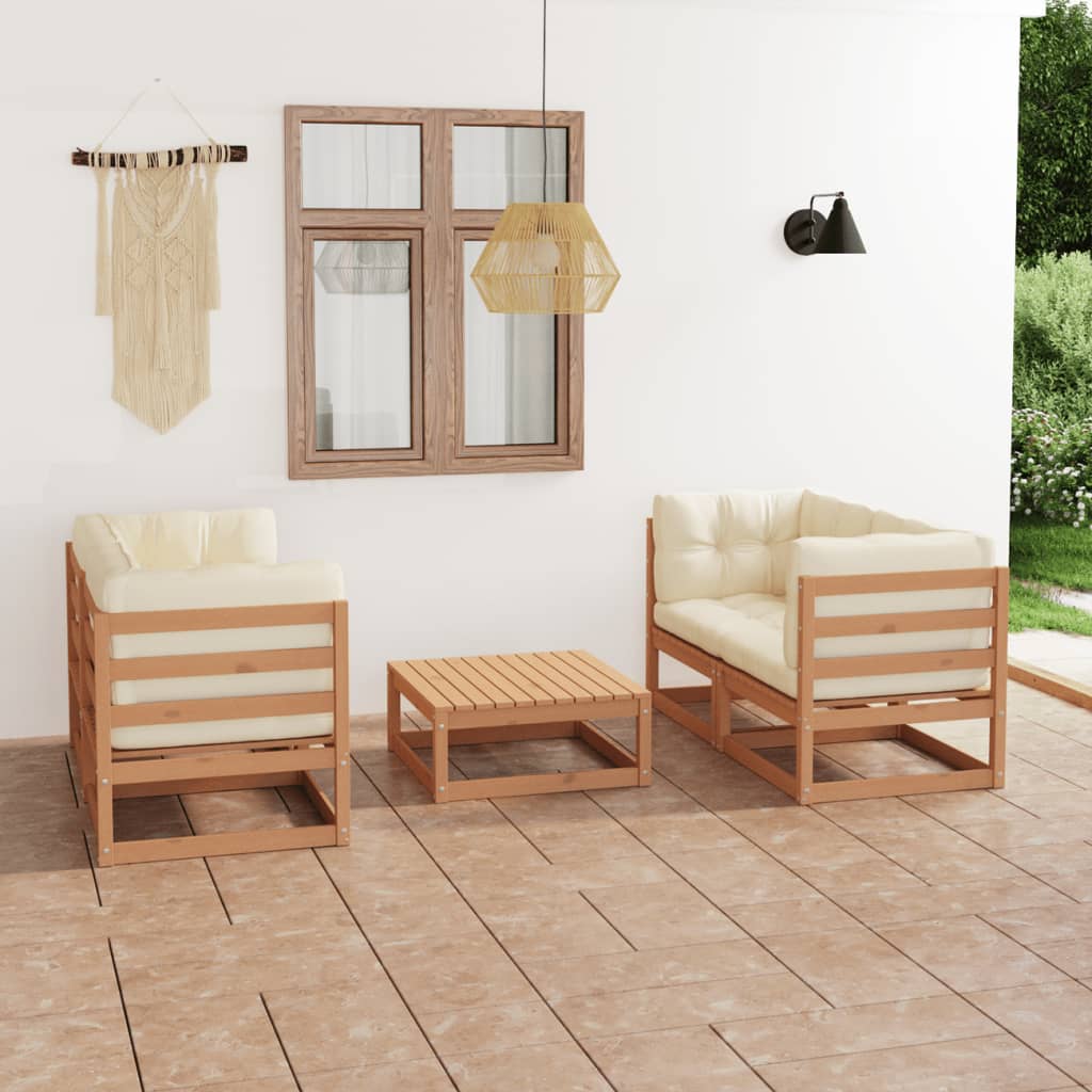 5 Piece Patio Lounge Set with Cushions Solid Pinewood