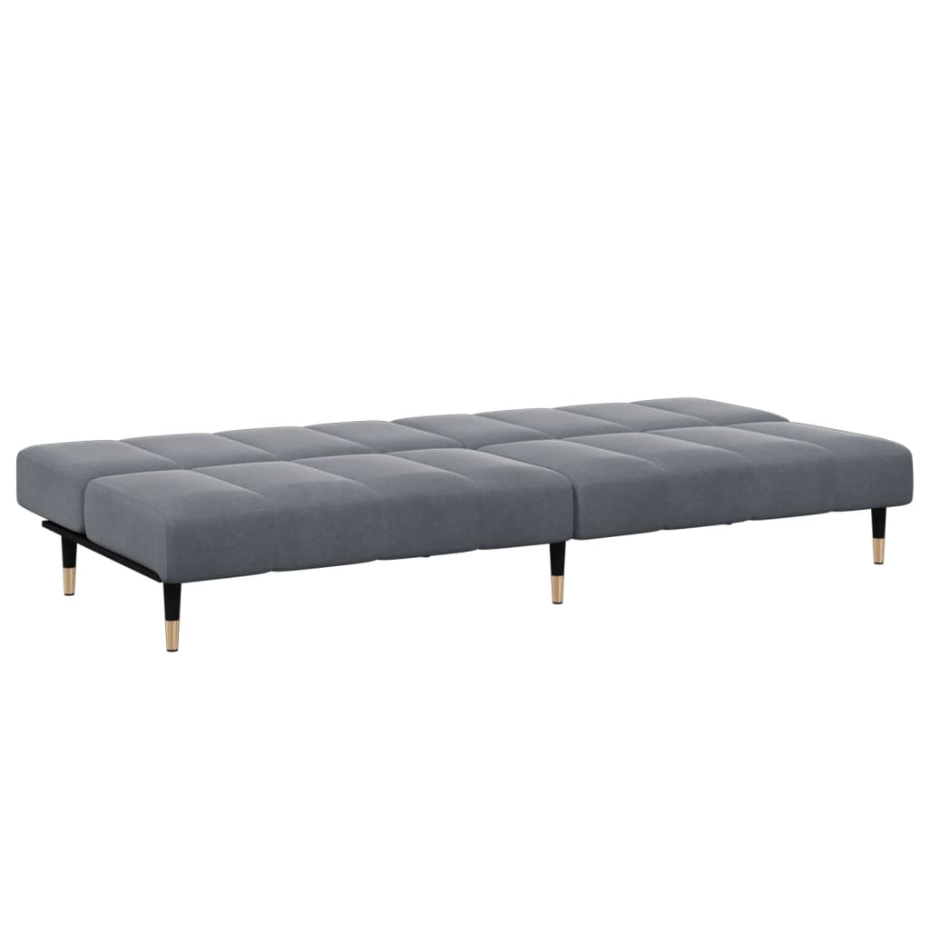 2-Seater Sofa Bed with Footstool Dark Gray Velvet