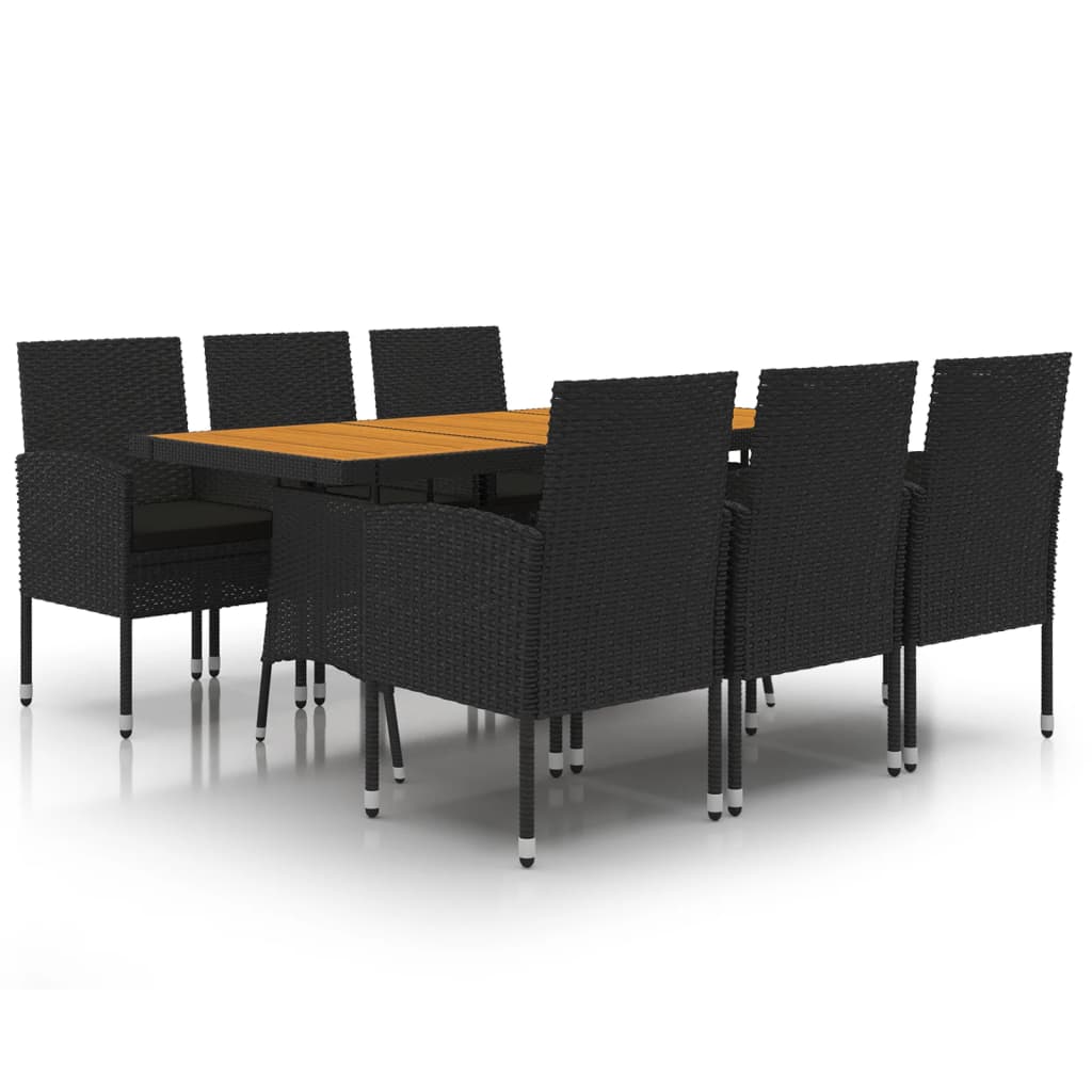 7 Piece Patio Dining Set Poly Rattan Black