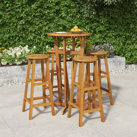 5 Piece Patio Bar Set Solid Wood Acacia