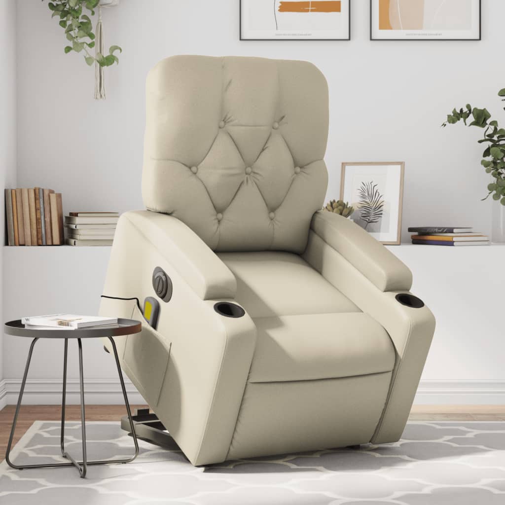 Electric Stand up Massage Recliner Chair Cream Faux Leather