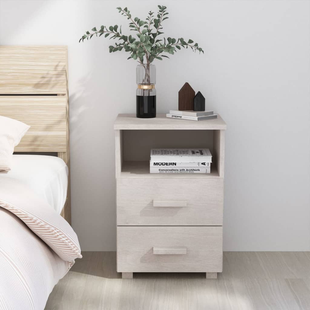 Bedside Cabinet HAMAR White 15.7"x13.8"x24.4" Solid Wood Pine