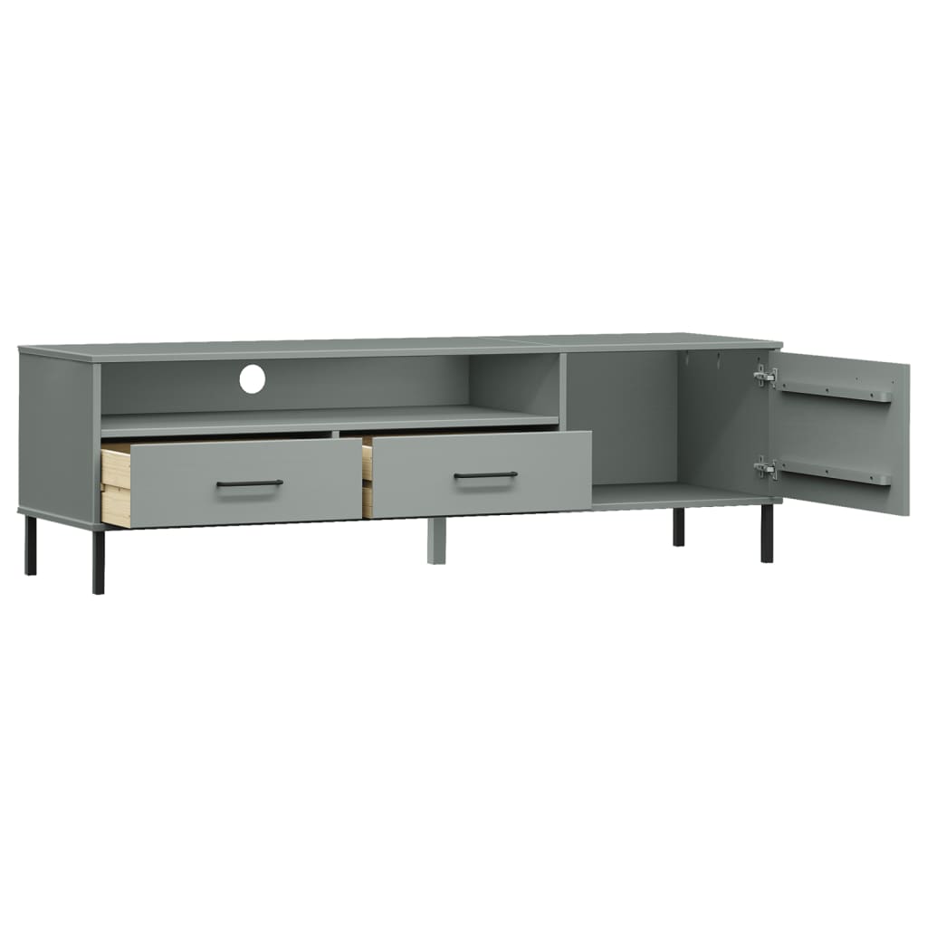 TV Stand with Metal Legs Gray Solid Wood Pine OSLO