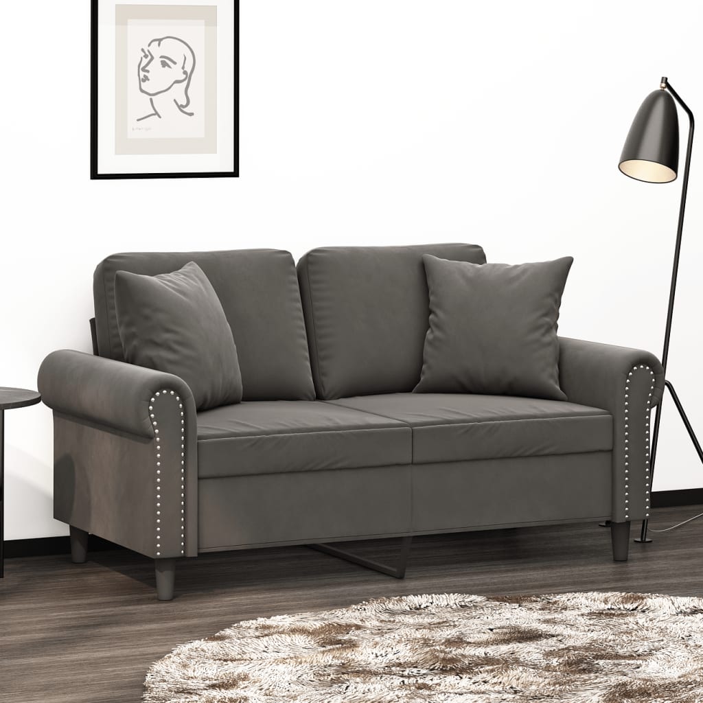 2-Seater Sofa with Pillows&Cushions Dark Gray 47.2" Velvet