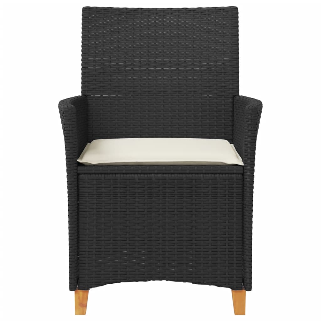 Patio Chairs with Cushions 2 pcs Black Poly Rattan&Solid Wood