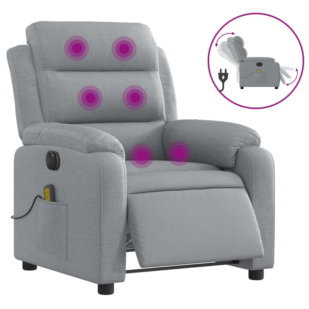 Electric Massage Recliner Chair Light Gray Fabric