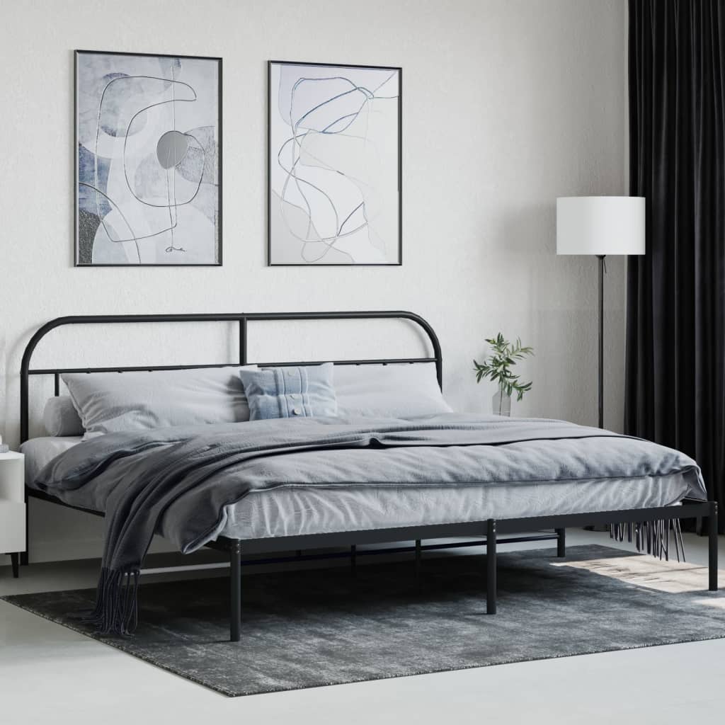 Metal Bed Frame without Mattress with Headboard Black 76"x79.9"