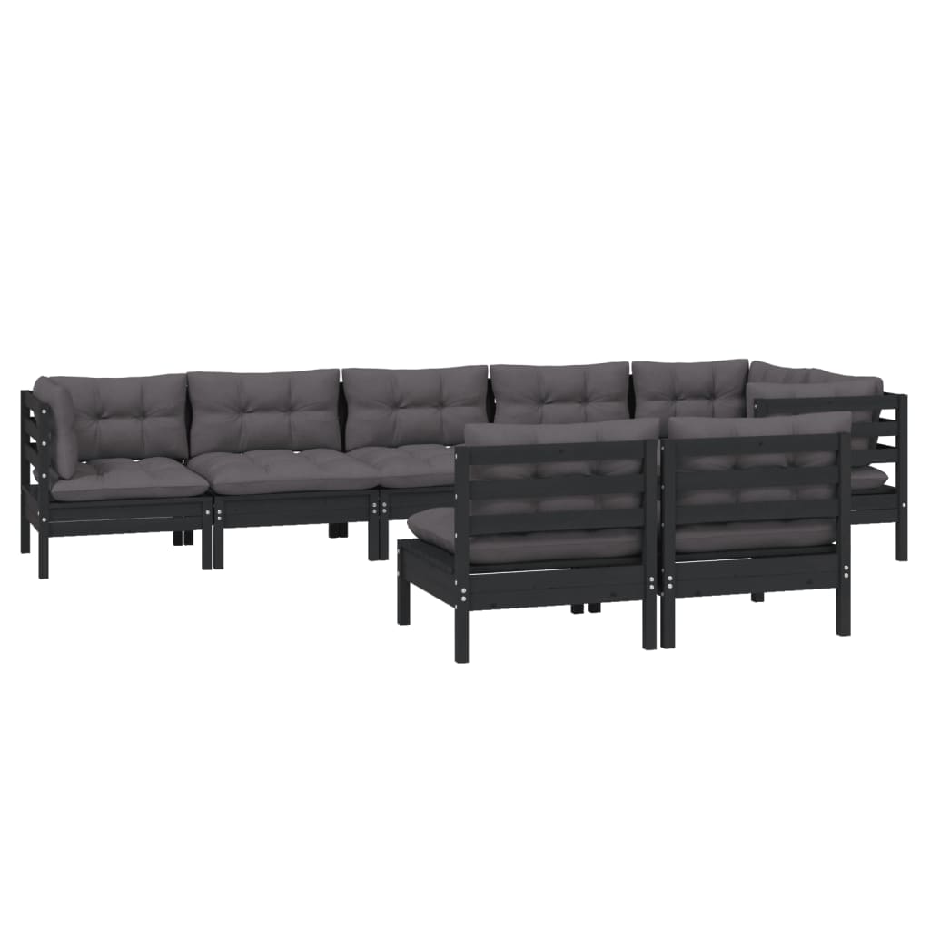 8 Piece Patio Lounge Set with Cushions Black Solid Pinewood