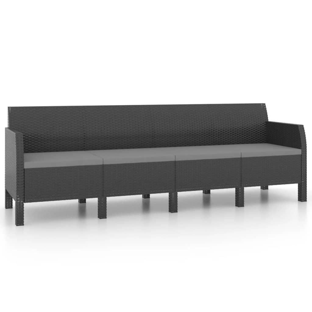 4-Seater Patio Sofa with Cushions Anthracite PP Rattan