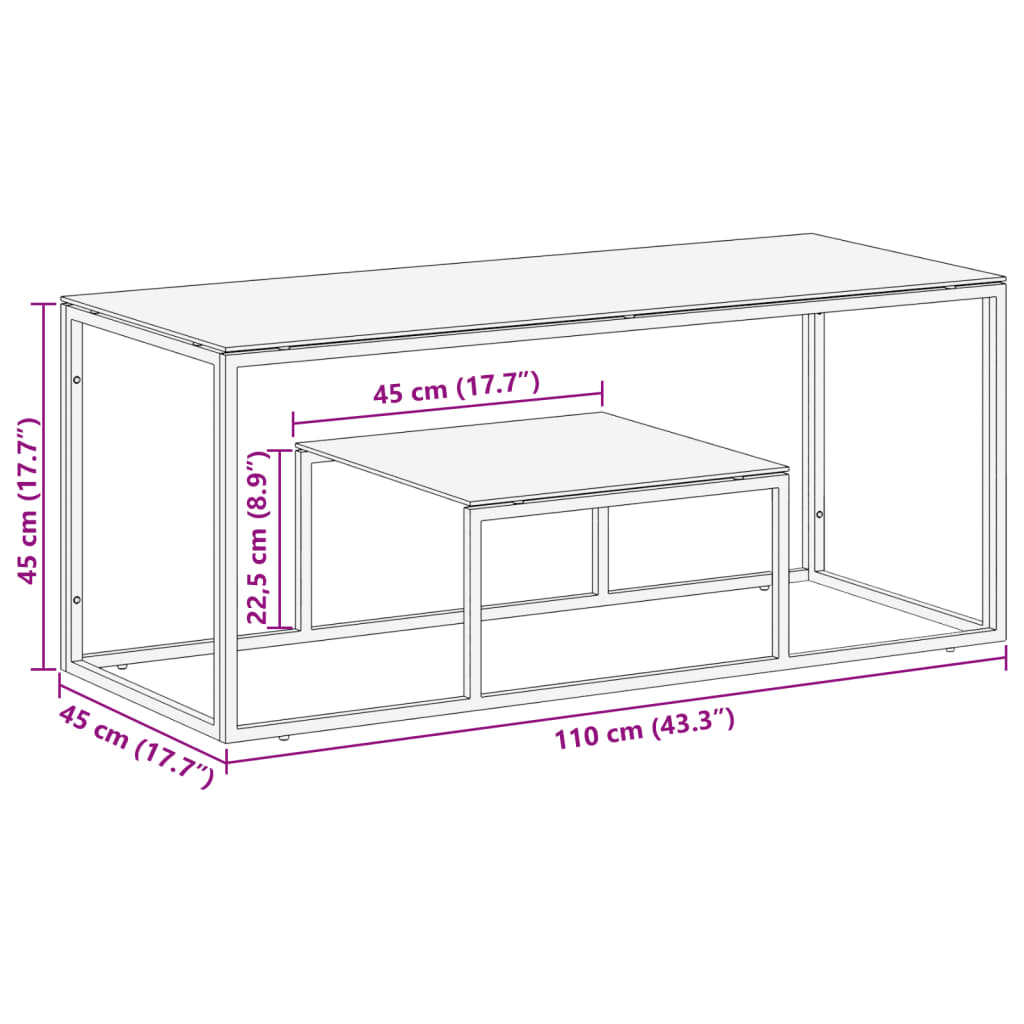 Coffee Table Silver Stainless Steel and Tempered Glass