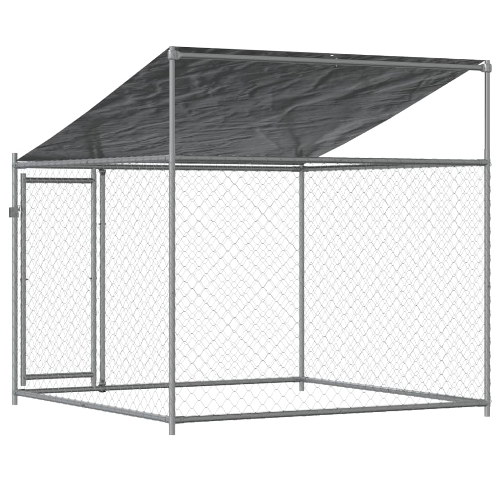 Dog Cage with Roof and Door Gray 6.6'x6.6'x6.6' Galvanized Steel