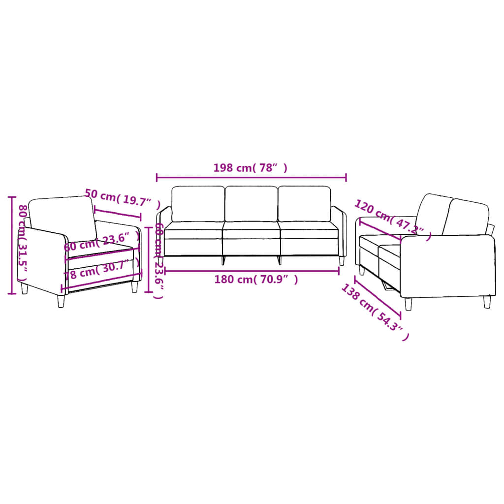 3 Piece Sofa Set with Cushions Dark Gray Fabric