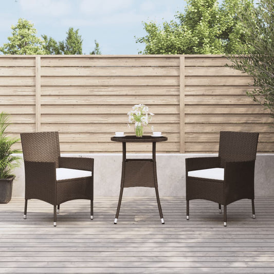 3 Piece Patio Bistro Set with Cushions Brown Poly Rattan