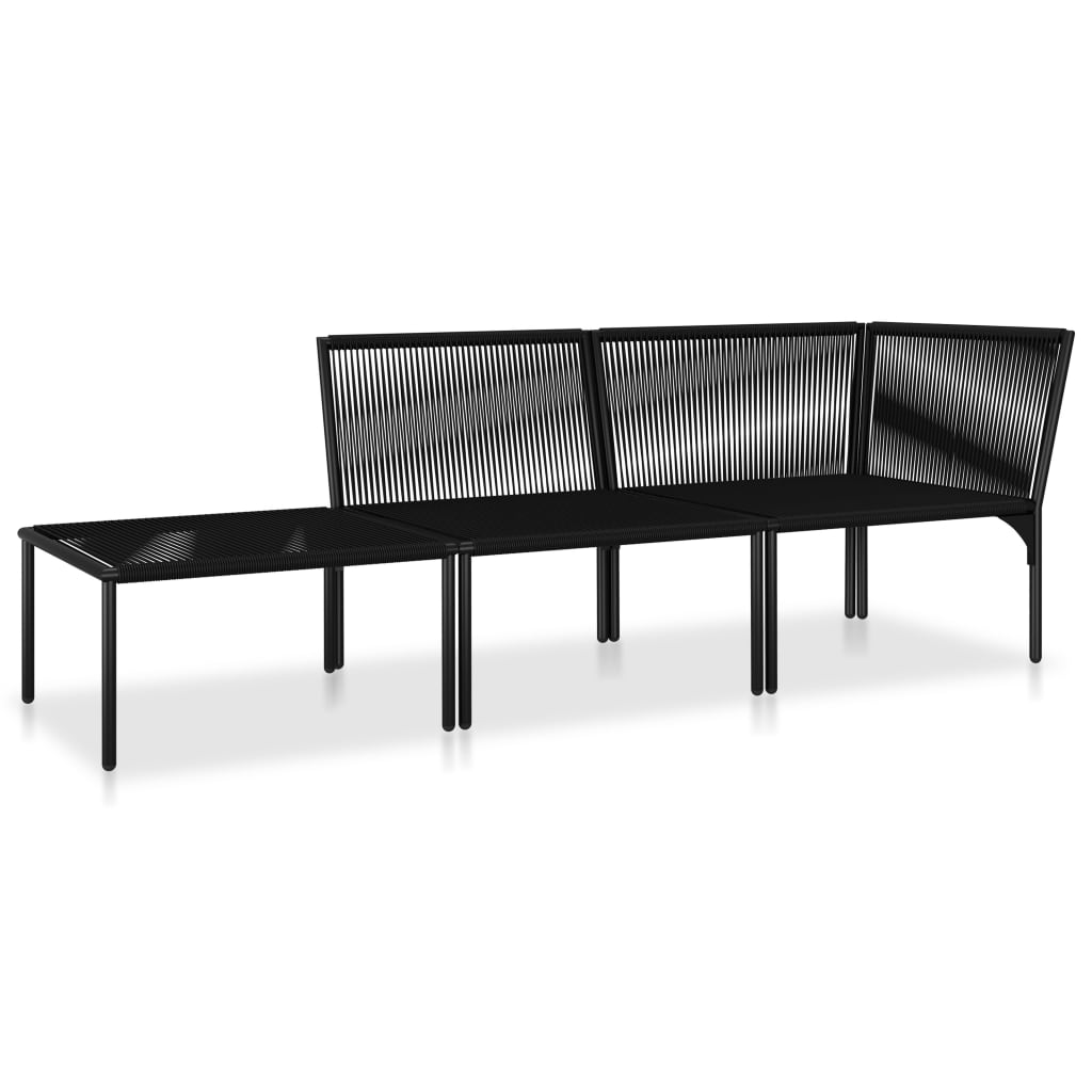 3 Piece Patio Lounge Set with Cushions Black PVC