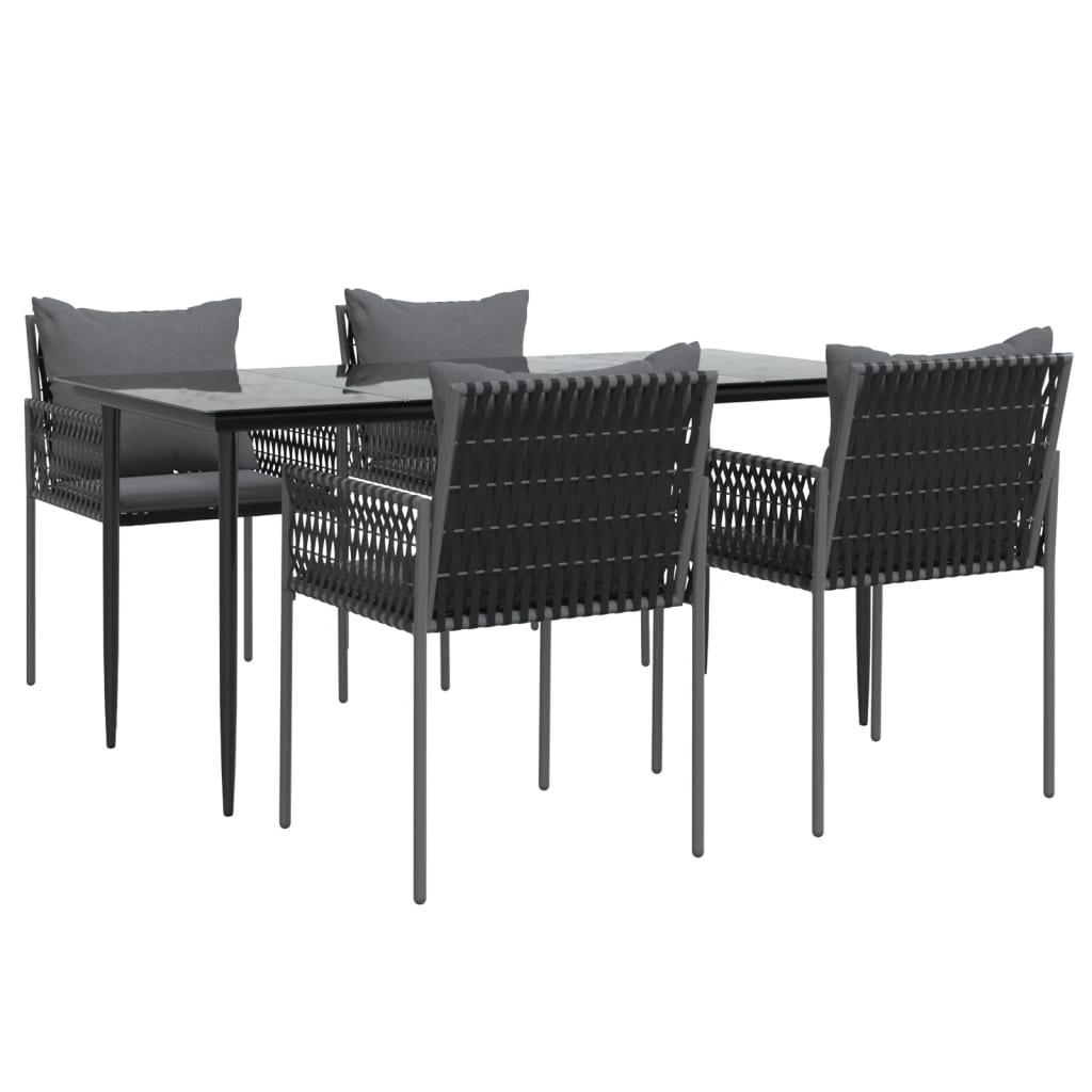 5 Piece Patio Dining Set with Cushions Poly Rattan and Steel