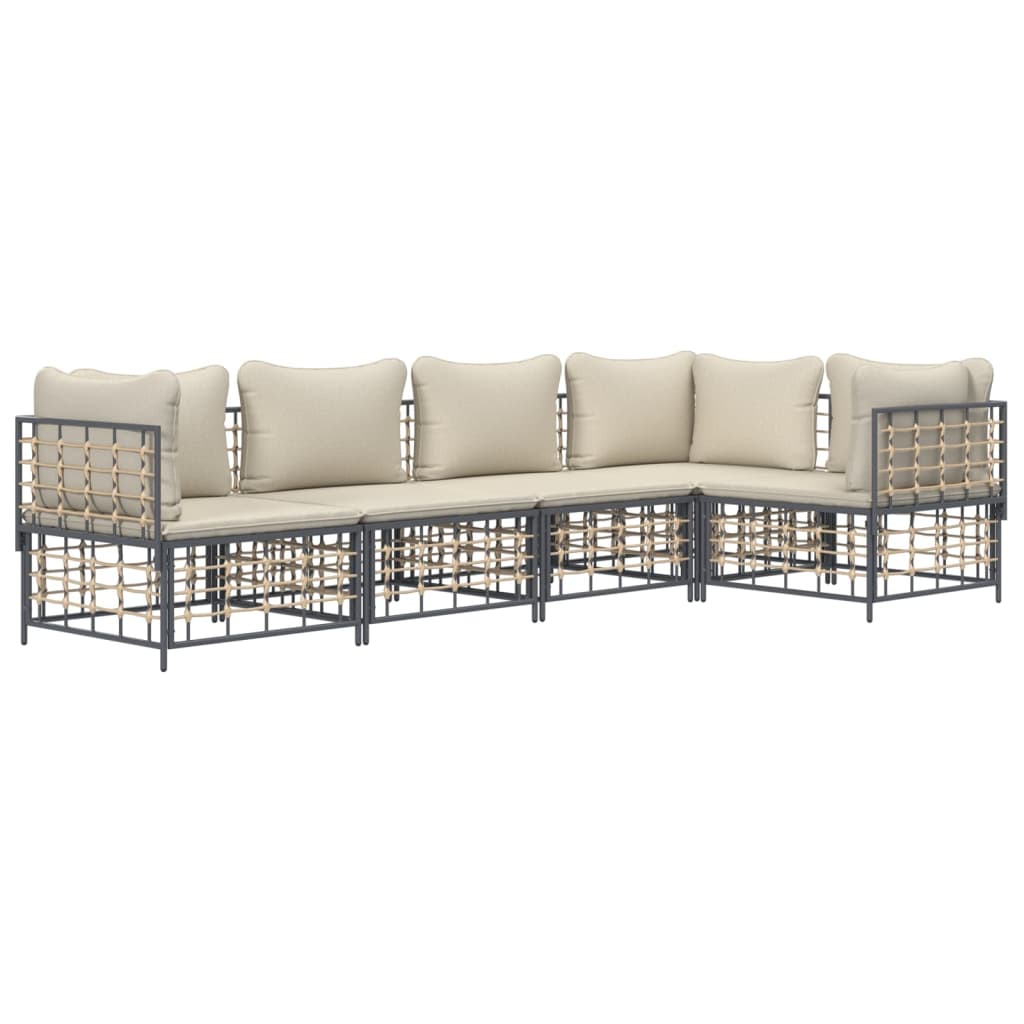 5 Piece Patio Lounge Set with Cushions Anthracite Poly Rattan