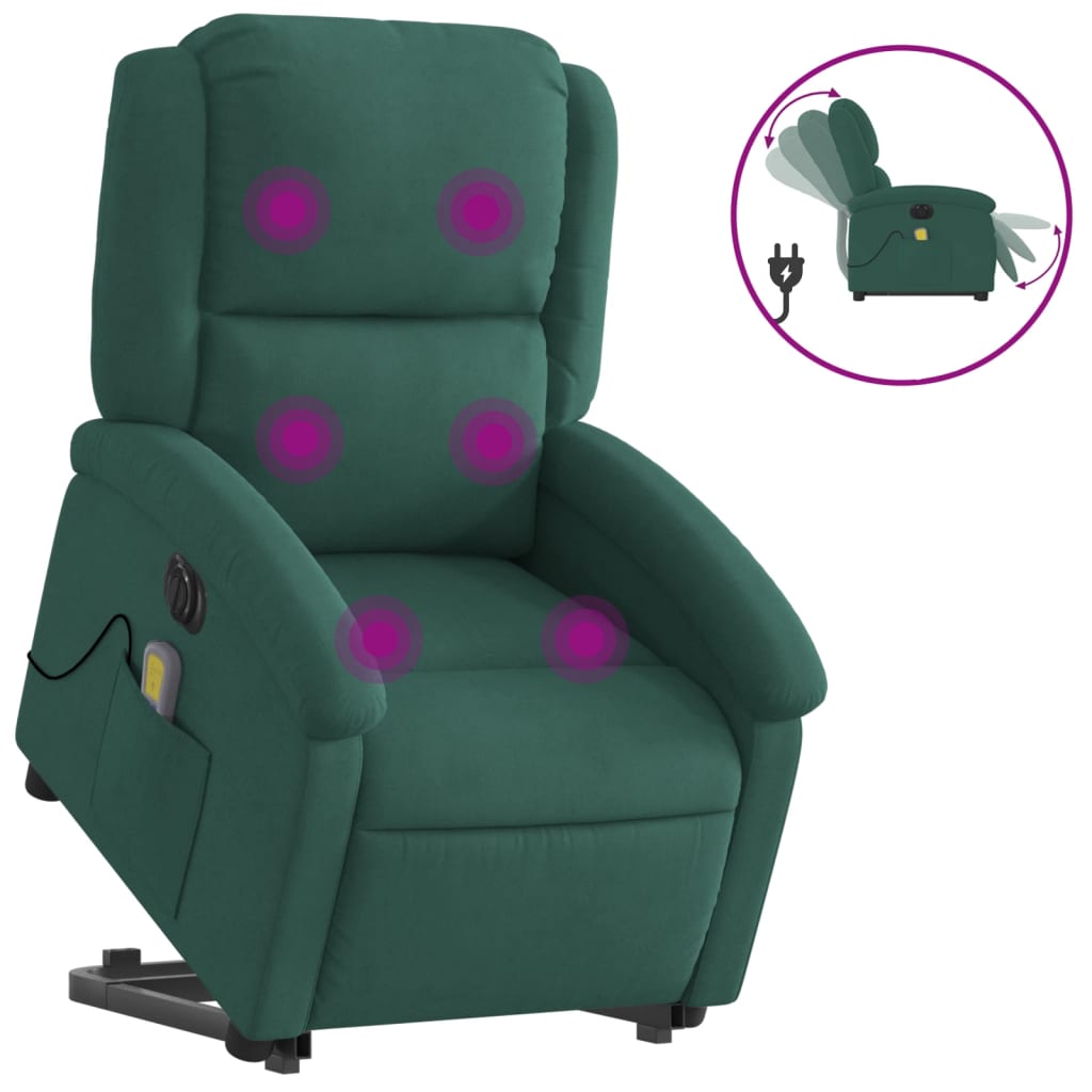 Electric Stand up Massage Recliner Chair Dark Green Velvet