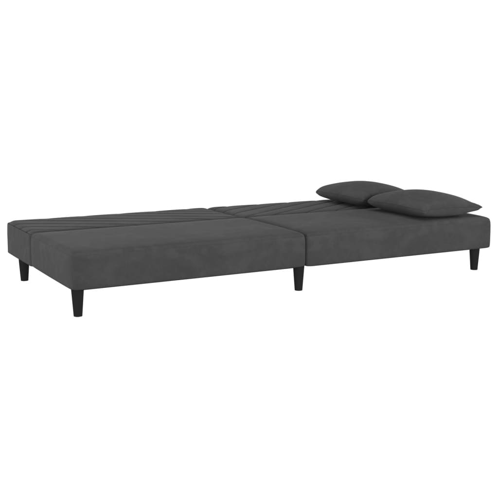 2-Seater Sofa Bed with Two Pillows Dark Gray Velvet