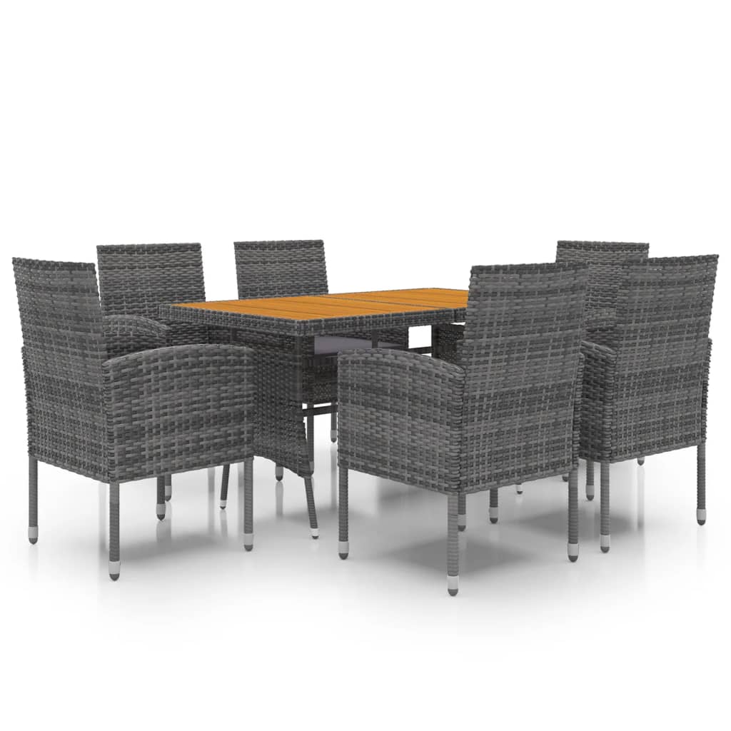 7 Piece Patio Dining Set Poly Rattan Gray