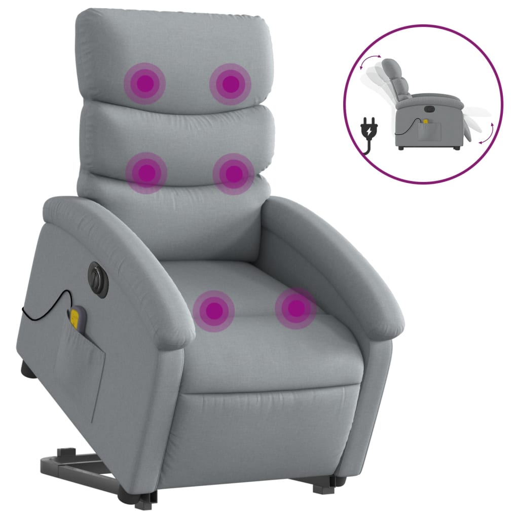 Electric Stand up Massage Recliner Chair Light Gray Fabric