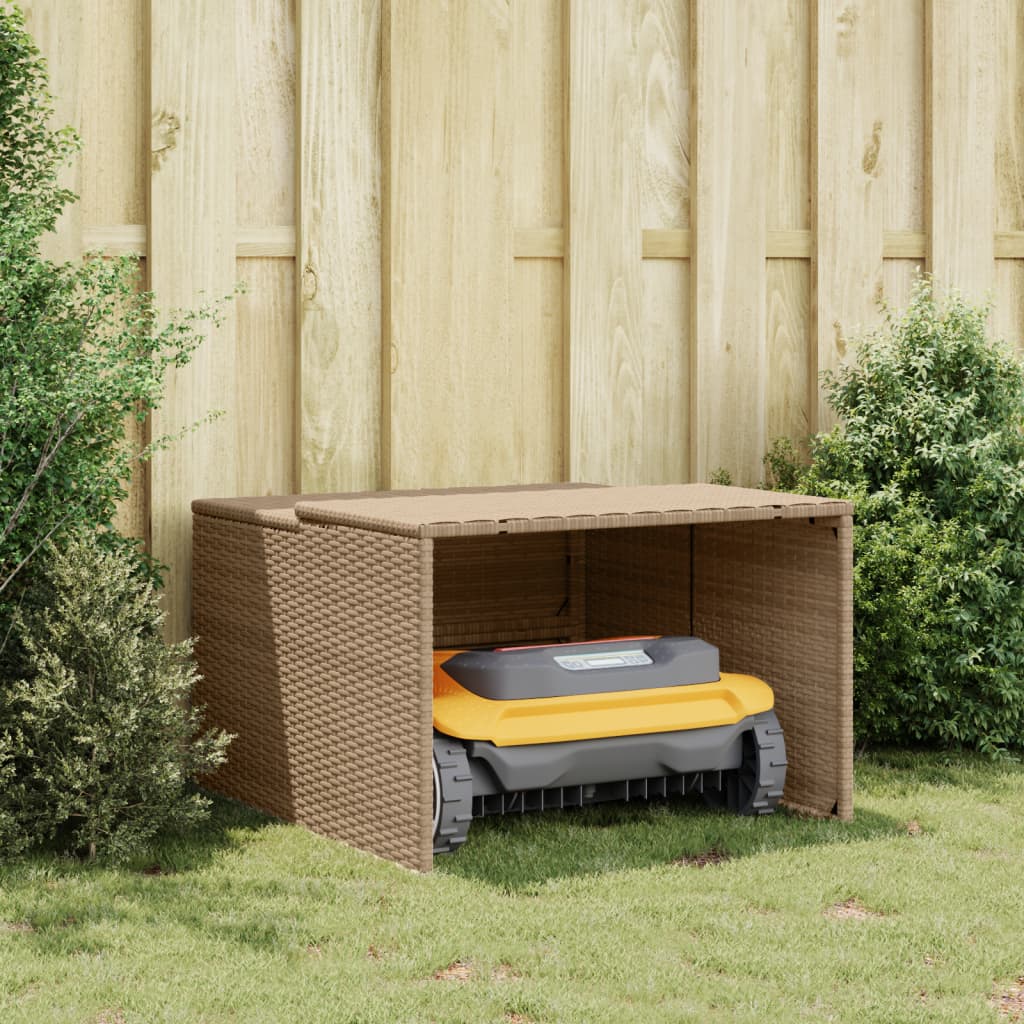 Robot Mower Garage Beige 33.9"x35.4"x20.5"/22.4" Poly Rattan