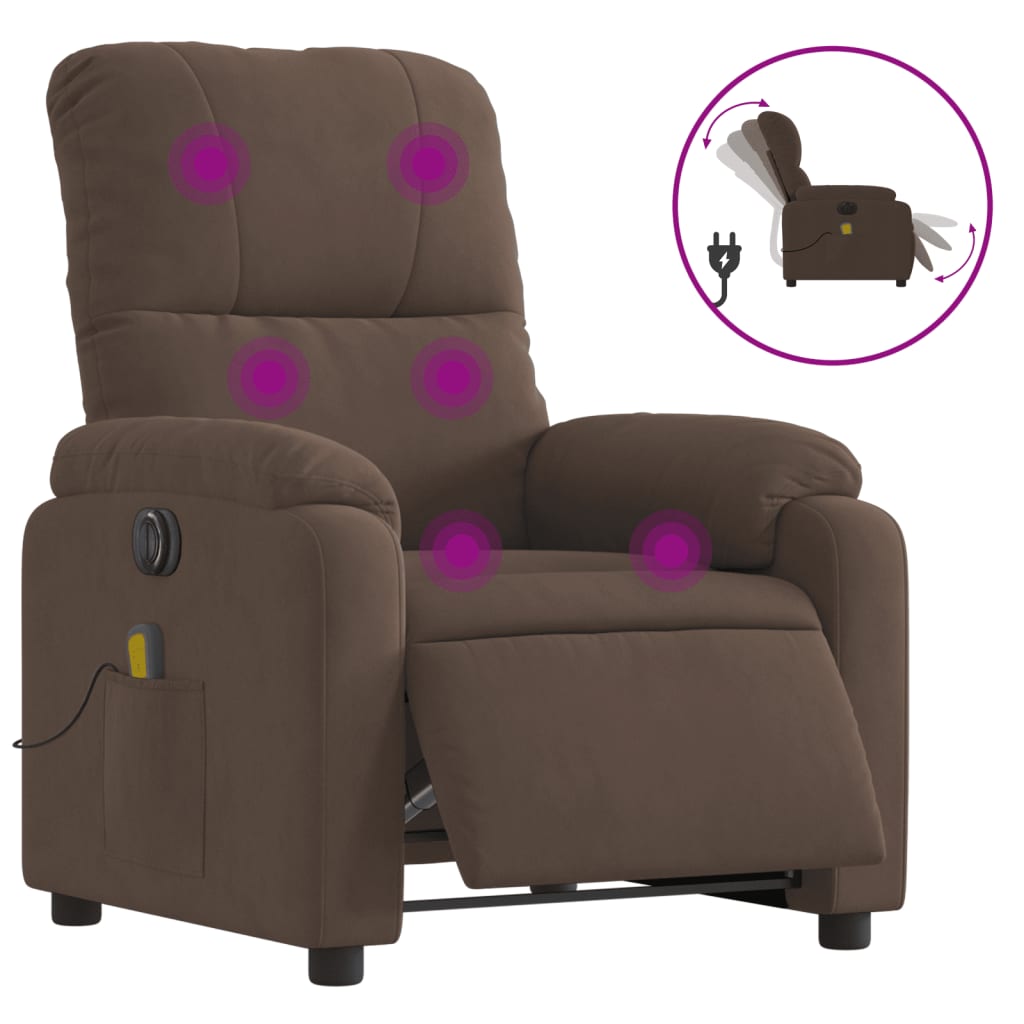 Electric Massage Recliner Chair Brown Microfiber Fabric