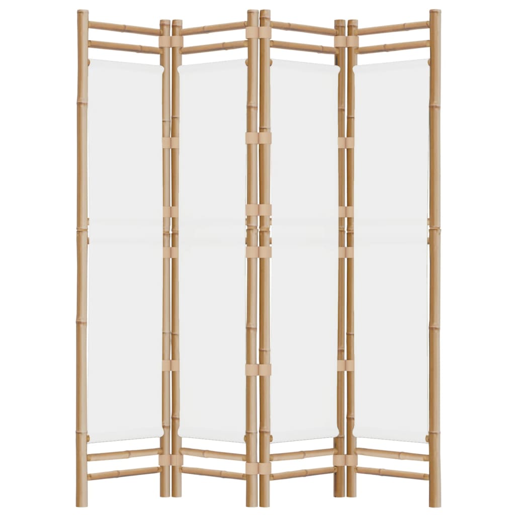 Folding 4-Panel Room Divider 63" Bamboo and Canvas