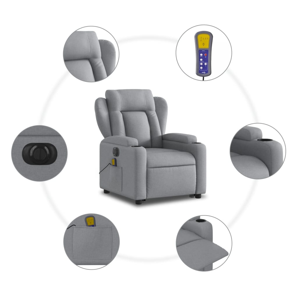 Electric Stand up Massage Recliner Chair Light Gray Fabric