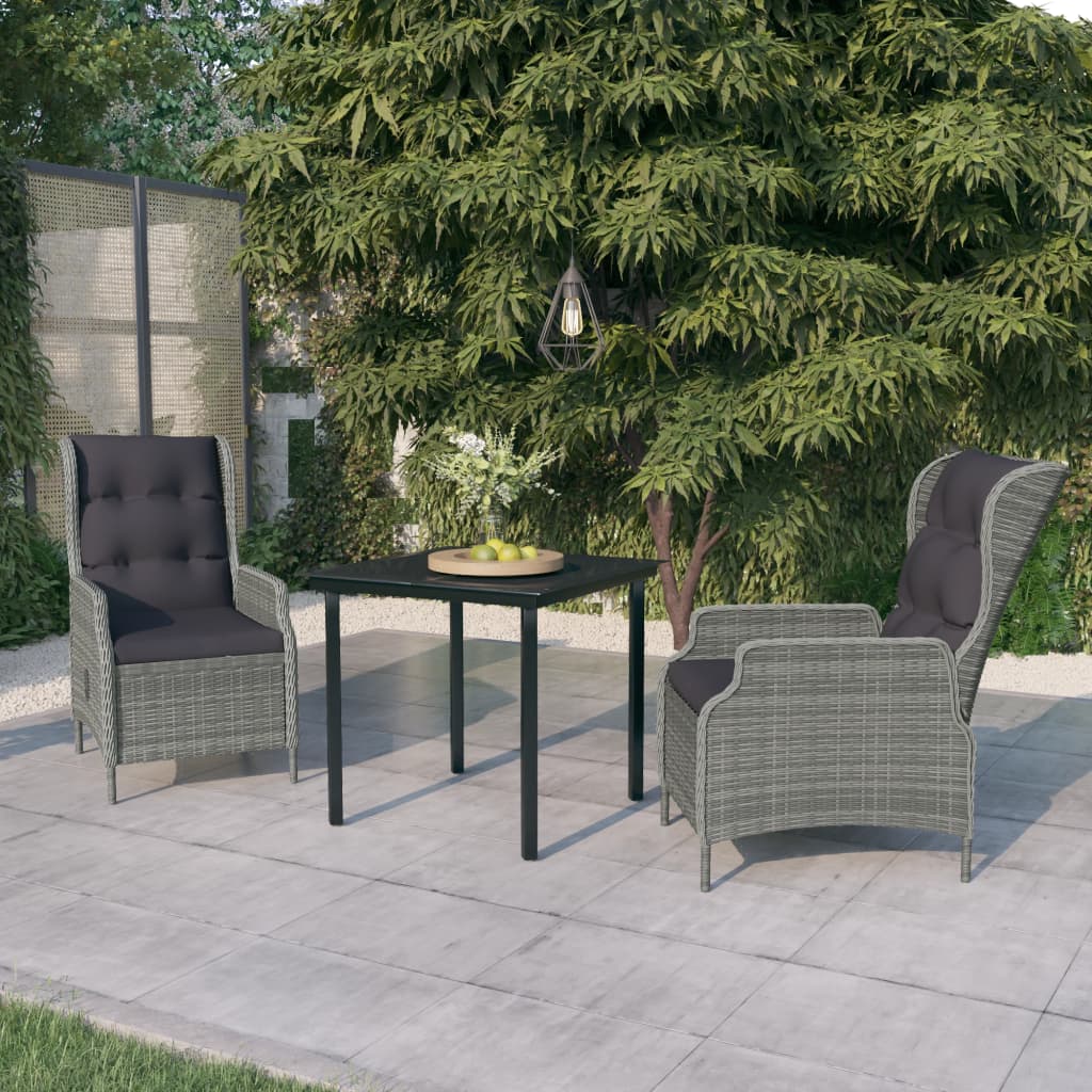 3 Piece Patio Dining Set Light Gray