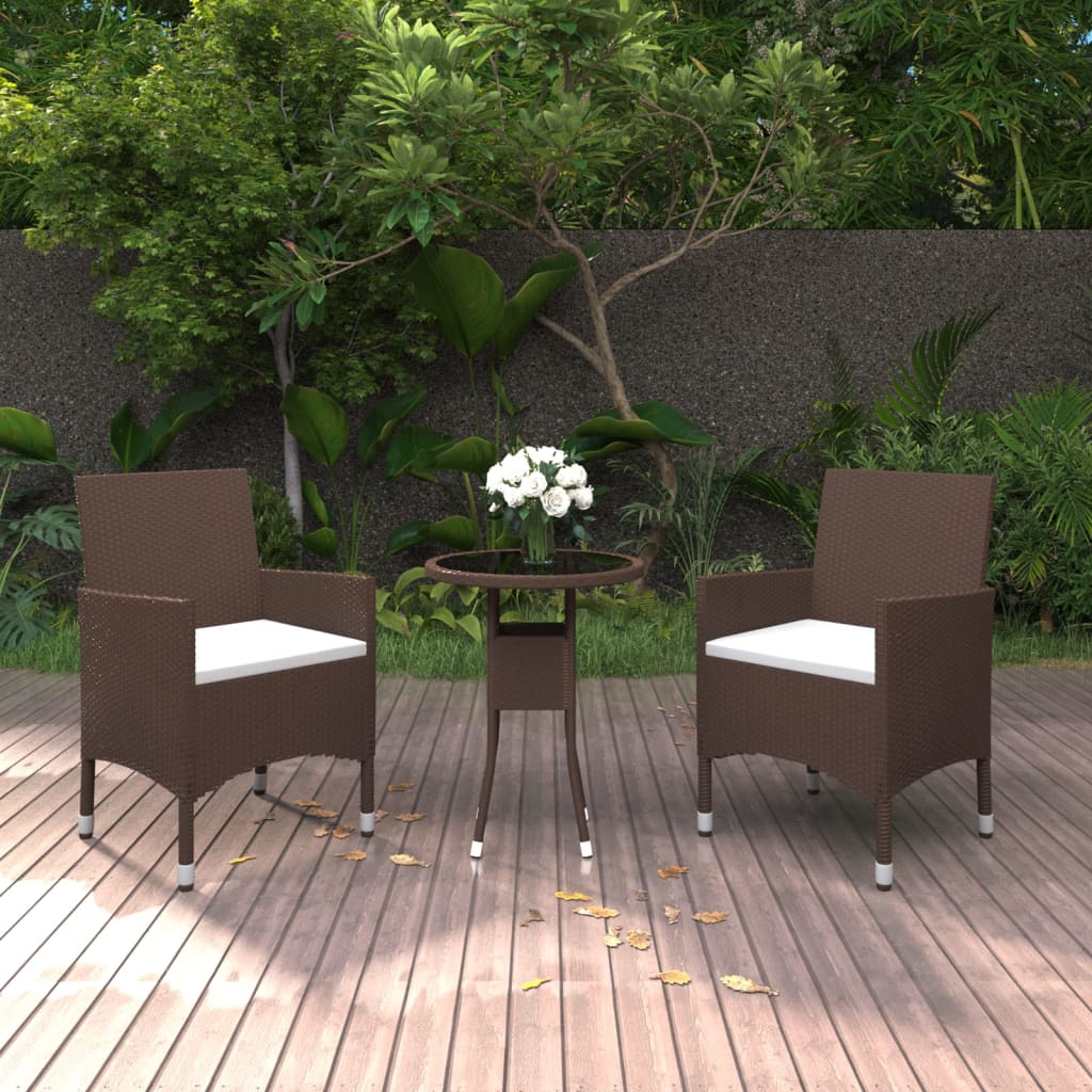 3 Piece Patio Dining Set Poly Rattan Brown