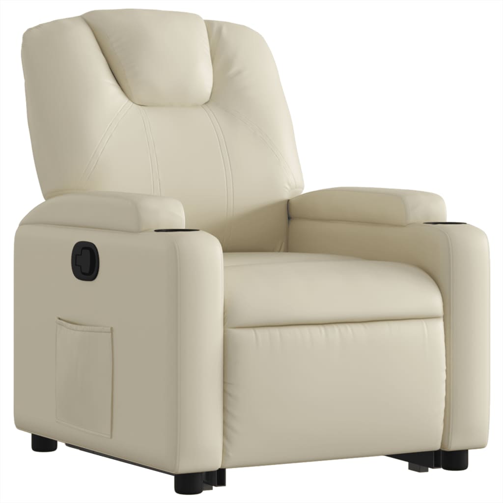 Stand up Recliner Chair Cream Faux Leather